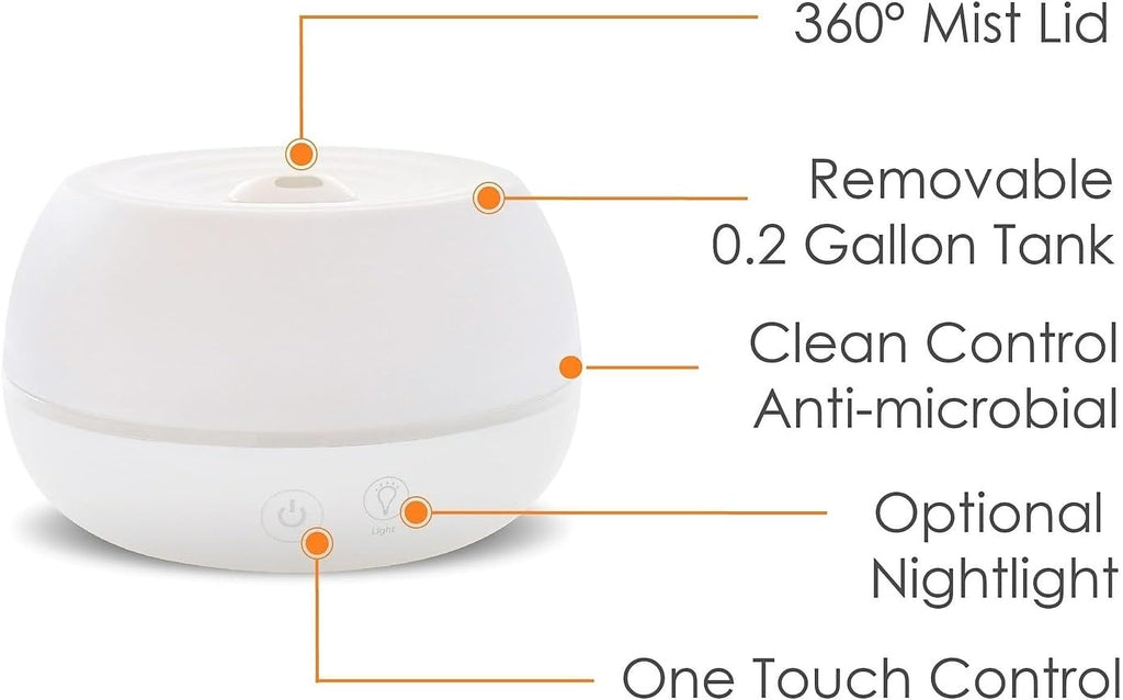 Crane Portable Ultrasonic Travel Humidifier & Aroma Diffuser – 0.2 Gallon Cool Mist, No Filter Required, Optional Essential Oil Tray, Whisper-Quiet for Babies, Travel, & Small Rooms (White)