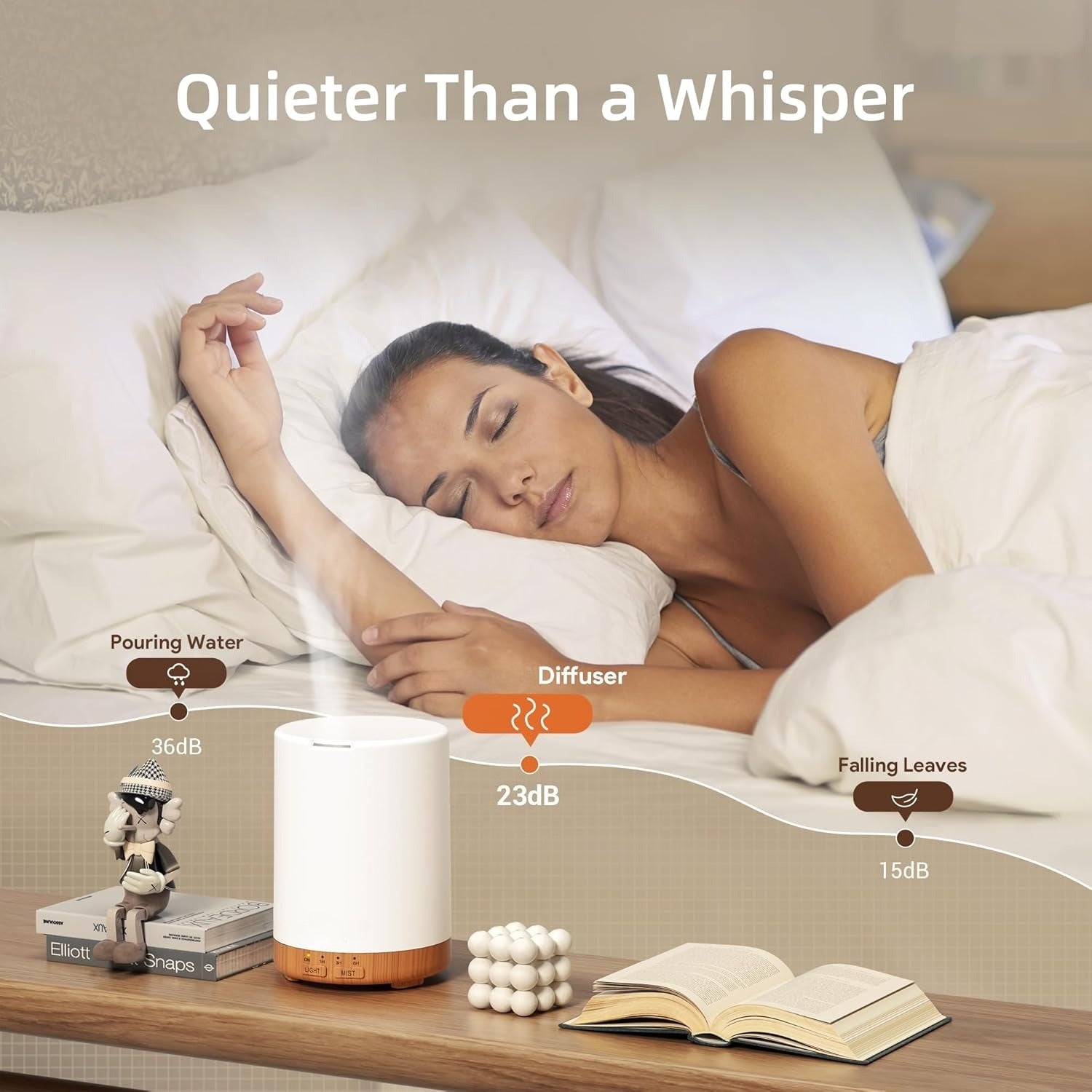 ASAKUKI Essential Oil Diffuser for Home, 300 ml Humidifier with Automatic Shut-Off, Quiet Aromatherapy Diffuser with 7 LED Lights for Living Room, Kitchen, Bedroom, Hotel - Light Brown