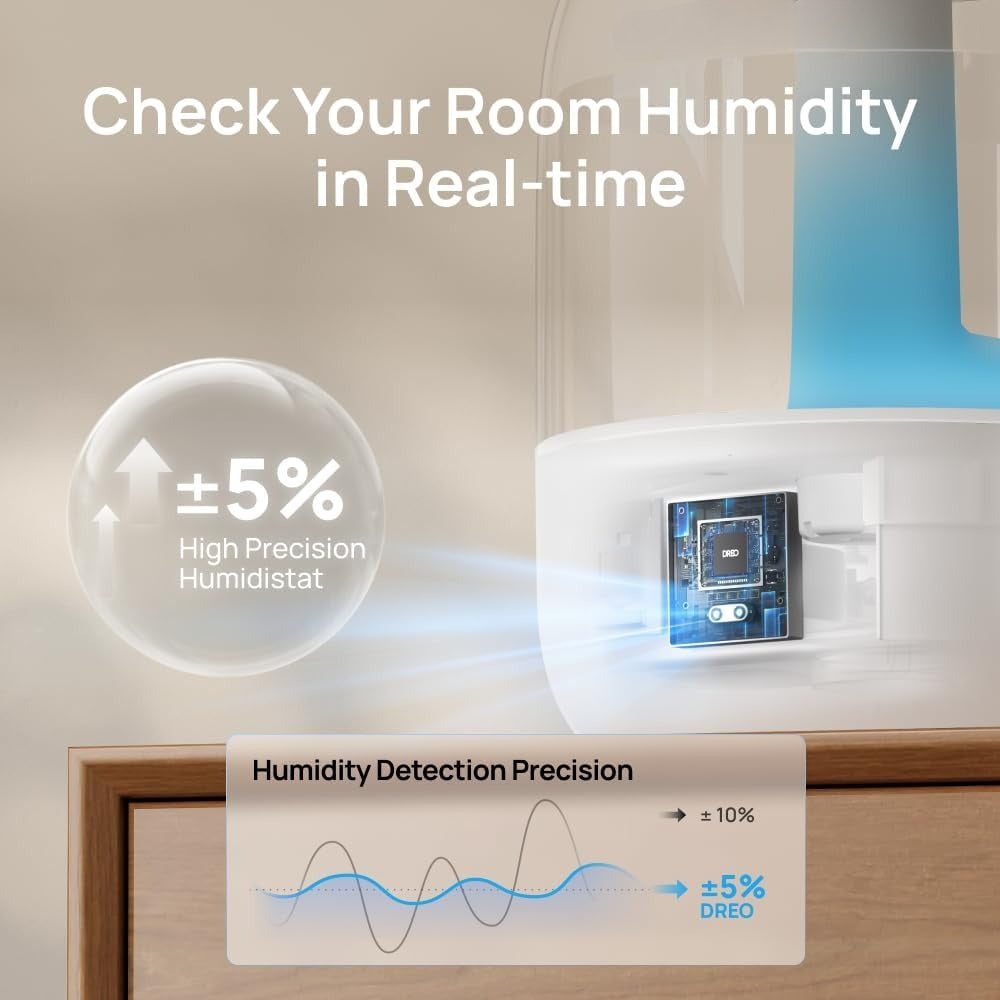 DREO Humidifiers for Bedroom, 3L Top Fill 30H & 26dB Quiet Runtime for Large Room, Cool Mist Ultrasonic Humidifier with Humidity Sensor, Night Light for Home, Baby, Nursery, Plants, New Edition
