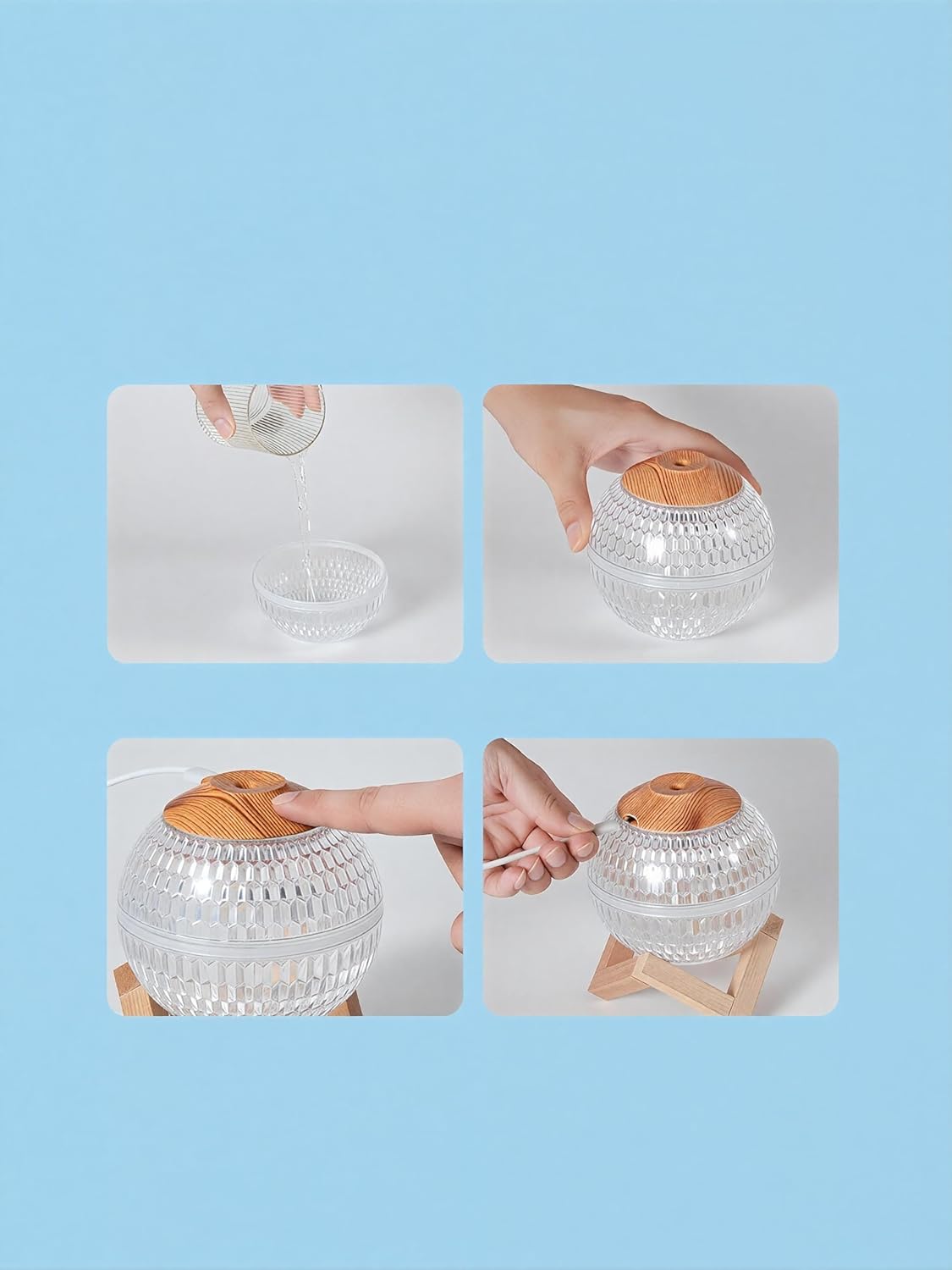 Crystal Ball Humidifier & Oil Diffuser, 350ml Mini Quiet Cool Mist Humidifier with 7-Color Night Light & 3 Light Modes, Auto Shut-Off for Bedroom Home Office