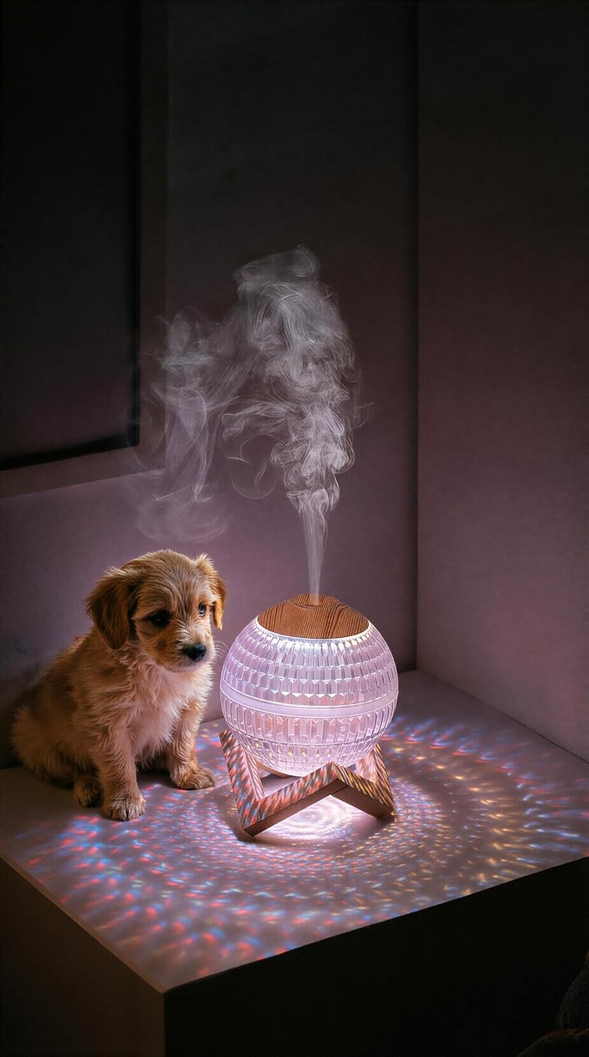 Crystal Ball Humidifier & Oil Diffuser, 350ml Mini Quiet Cool Mist Humidifier with 7-Color Night Light & 3 Light Modes, Auto Shut-Off for Bedroom Home Office