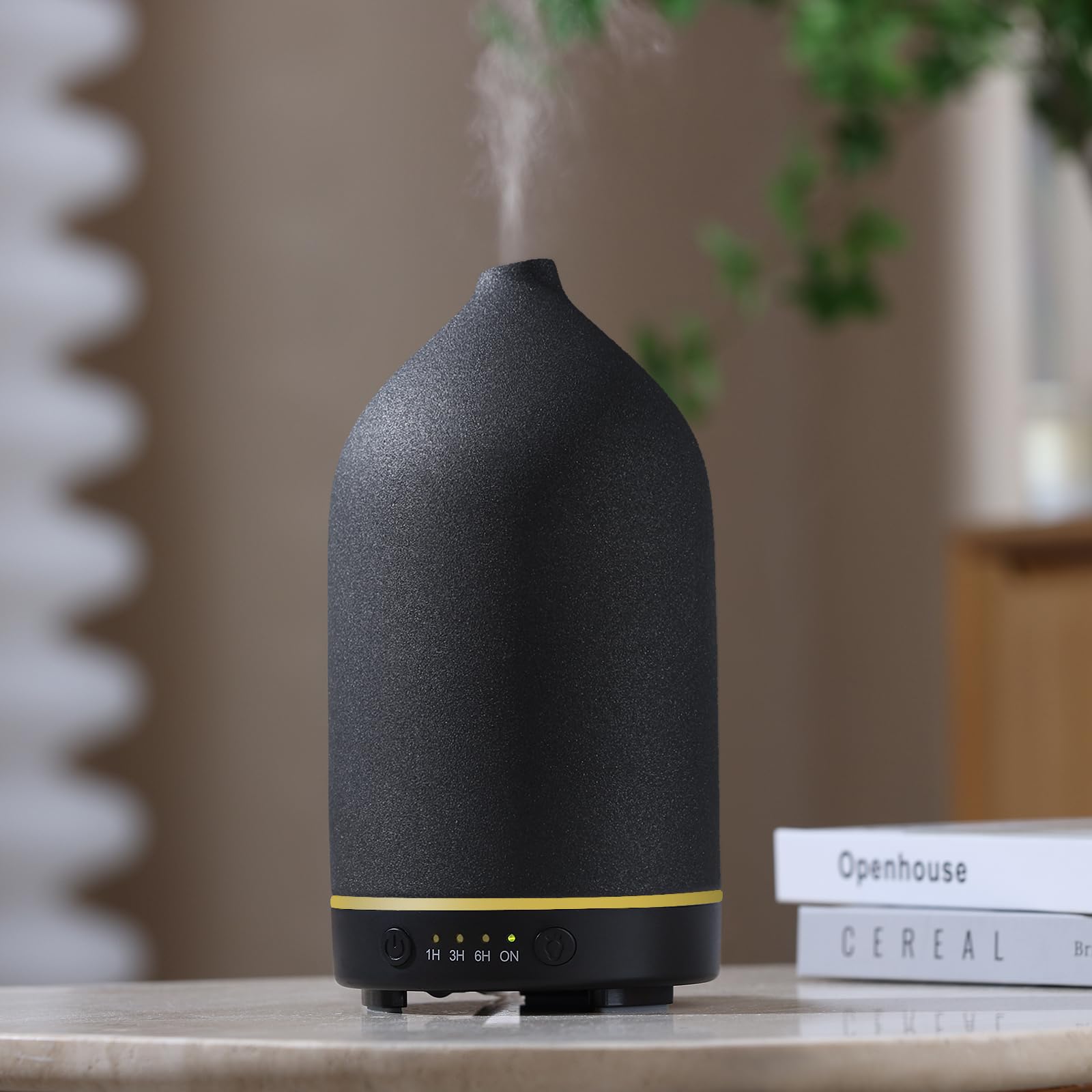 Gooamp 200ML Ceramic Essential Oil Diffuser - Ultrasonic Aromatherapy & Humidifier with 7-Color LED Lights, Auto Shut-Off, Wood Grain Base, 1H/3H/6H Timer | Scent for Home, Office, Yoga