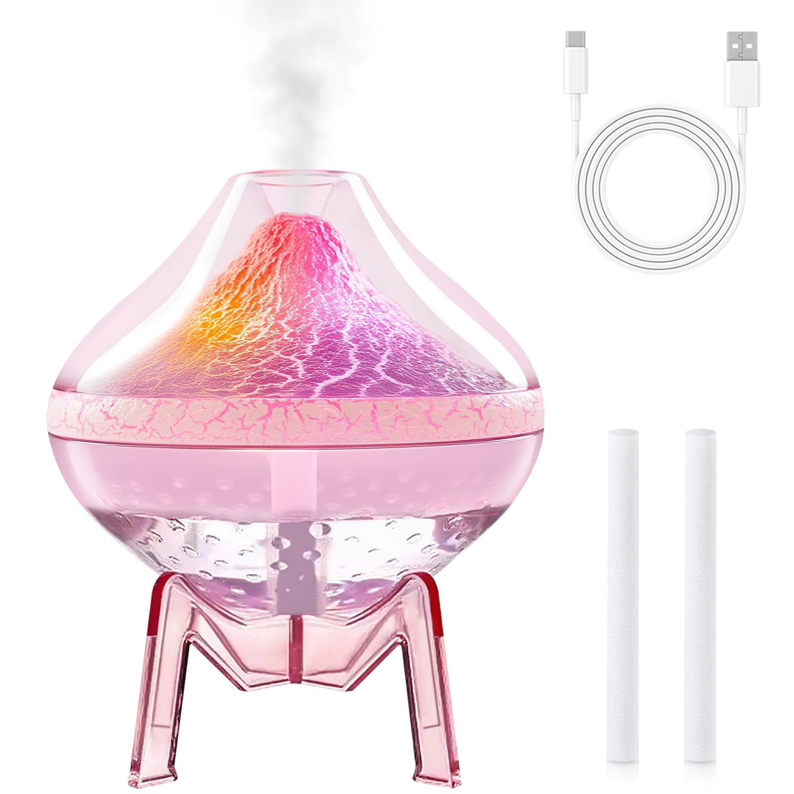 Humidifiers for Bedroom Cool Mist Ultrasonic Small Humidifier with Humidity Sensor Auto Shut Off LED Colorful Gradient Light Mini Humidifier For Plants,Bedroom,Baby Room,Office, Home（Pink)
