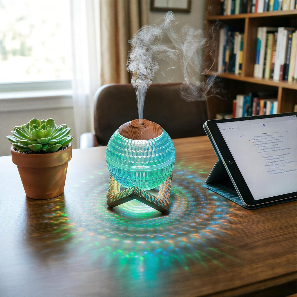 Crystal Ball Humidifier & Oil Diffuser, 350ml Mini Quiet Cool Mist Humidifier with 7-Color Night Light & 3 Light Modes, Auto Shut-Off for Bedroom Home Office