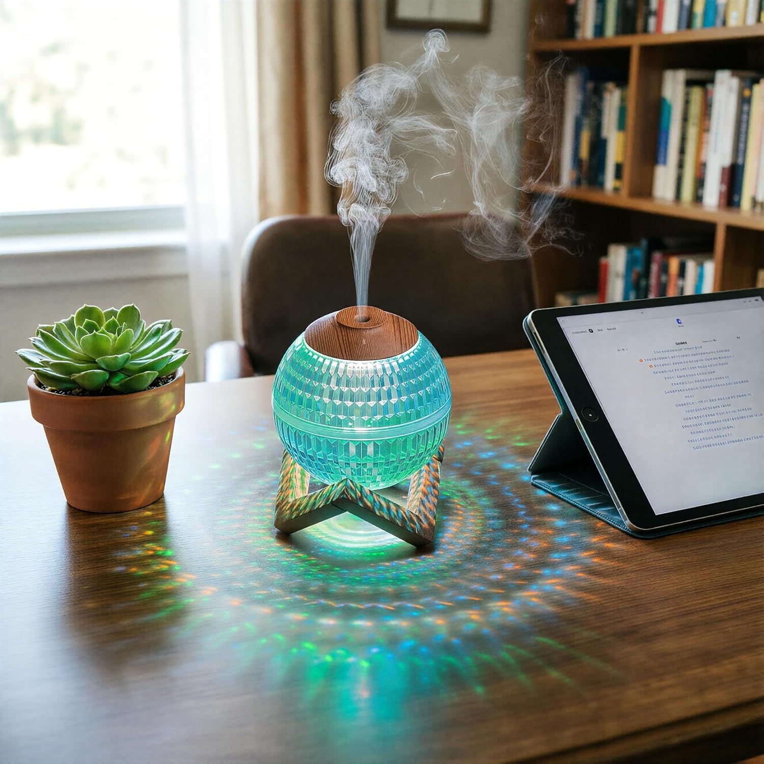 Crystal Ball Humidifier & Oil Diffuser, 350ml Mini Quiet Cool Mist Humidifier with 7-Color Night Light & 3 Light Modes, Auto Shut-Off for Bedroom Home Office