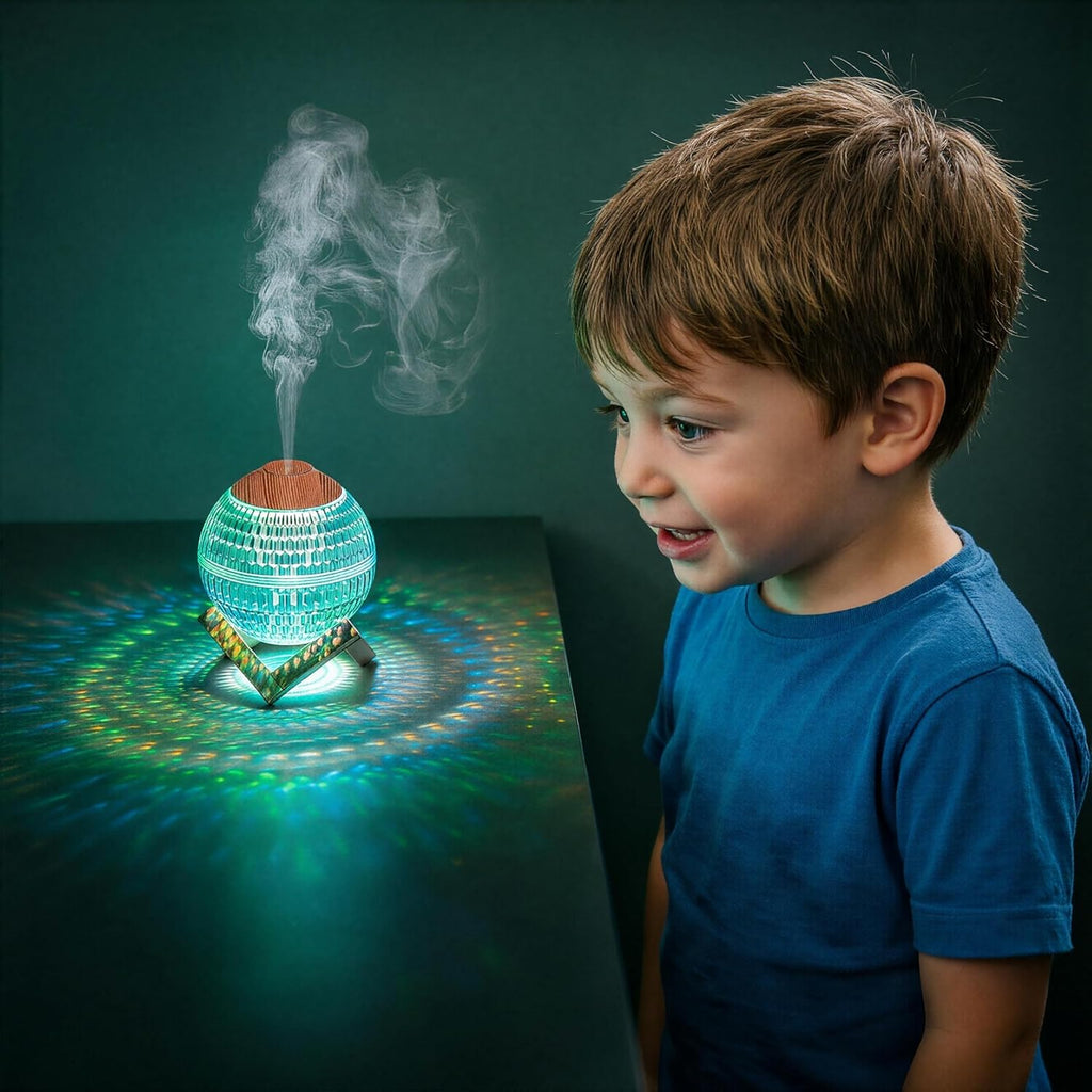 Crystal Ball Humidifier & Oil Diffuser, 350ml Mini Quiet Cool Mist Humidifier with 7-Color Night Light & 3 Light Modes, Auto Shut-Off for Bedroom Home Office
