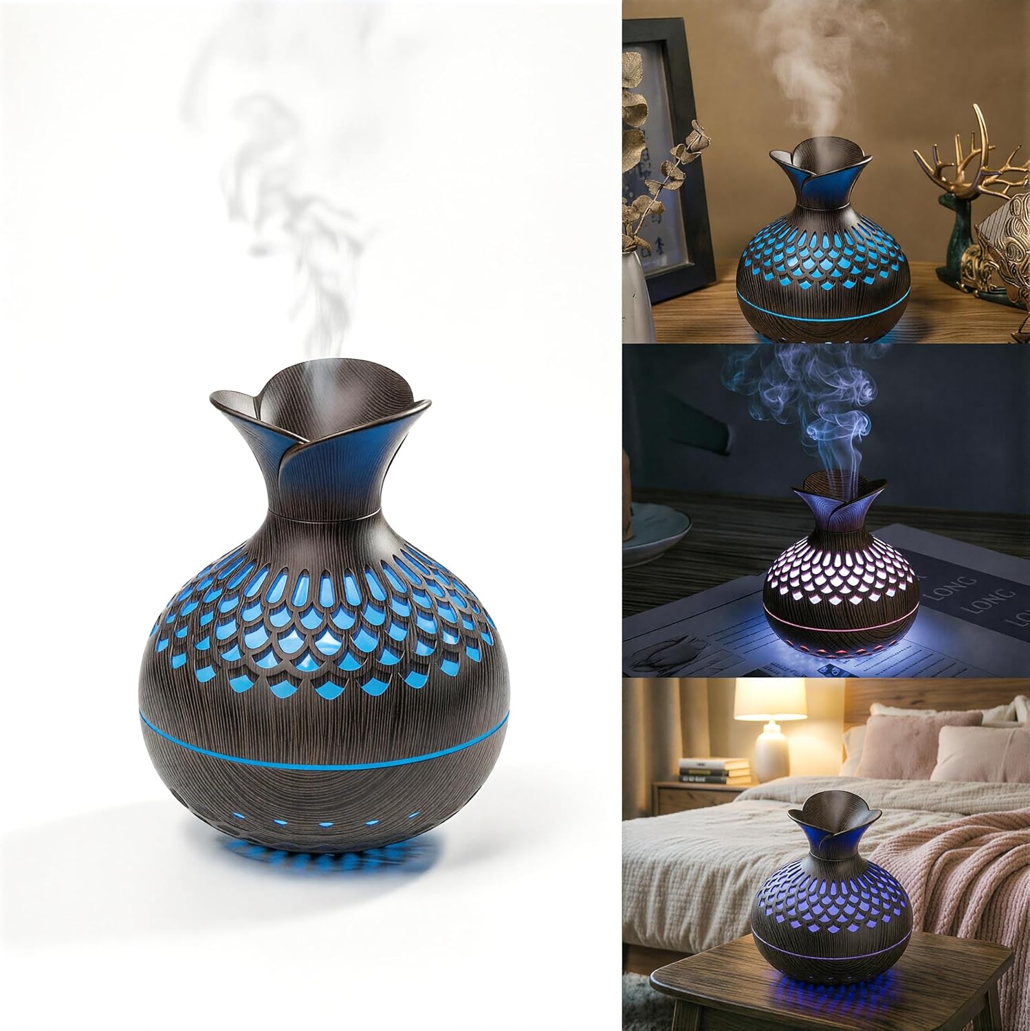 Flower Shaped Ultra Quiet Cool Mist Humidifier, USB Portable Desktop Air Moisturizer with 2 Adjustable Mist Modes & 7 Color Changing Night Lights, Compact Small Humidifier Perfect for Bedroom, Office,