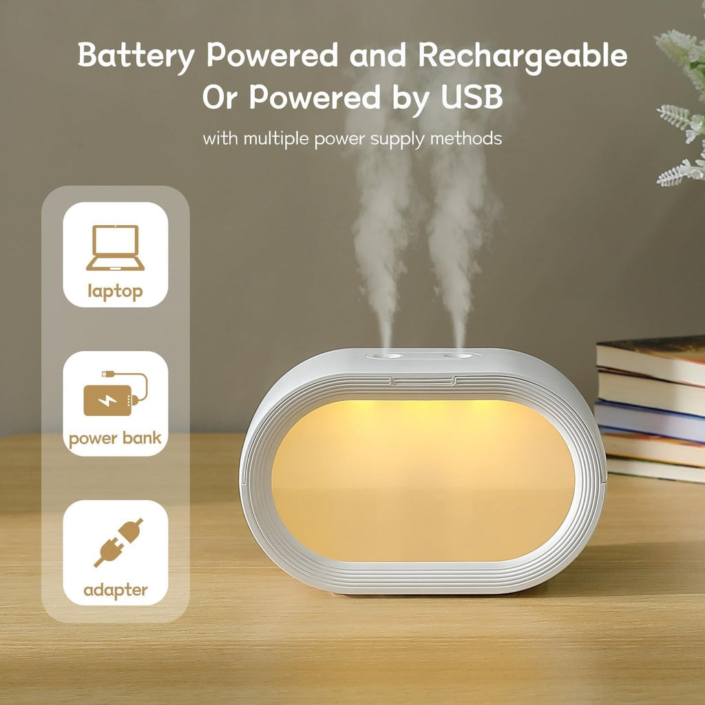 Small Dual Cool Mist Humidifier for Bedroom, 500ml Mini Plant Humidifier Indoor, Rechargeable Battery Powered Portable Desk Baby Humidifier for Kids Room Home Baby Nursery, Office, White