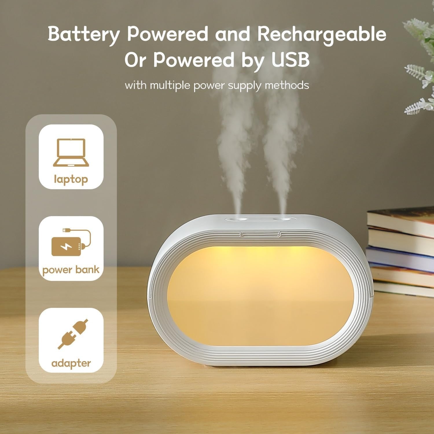Small Dual Cool Mist Humidifier for Bedroom, 500ml Mini Plant Humidifier Indoor, Rechargeable Battery Powered Portable Desk Baby Humidifier for Kids Room Home Baby Nursery, Office, White