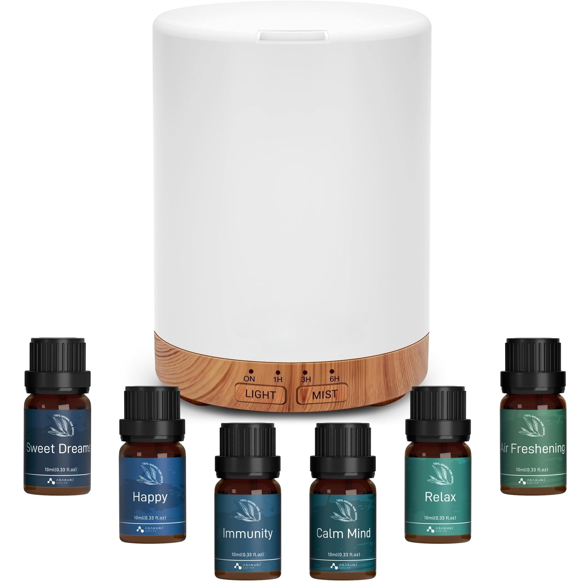 ASAKUKI Essential Oil Diffuser for Home, 300 ml Humidifier with Automatic Shut-Off, Quiet Aromatherapy Diffuser with 7 LED Lights for Living Room, Kitchen, Bedroom, Hotel - Light Brown