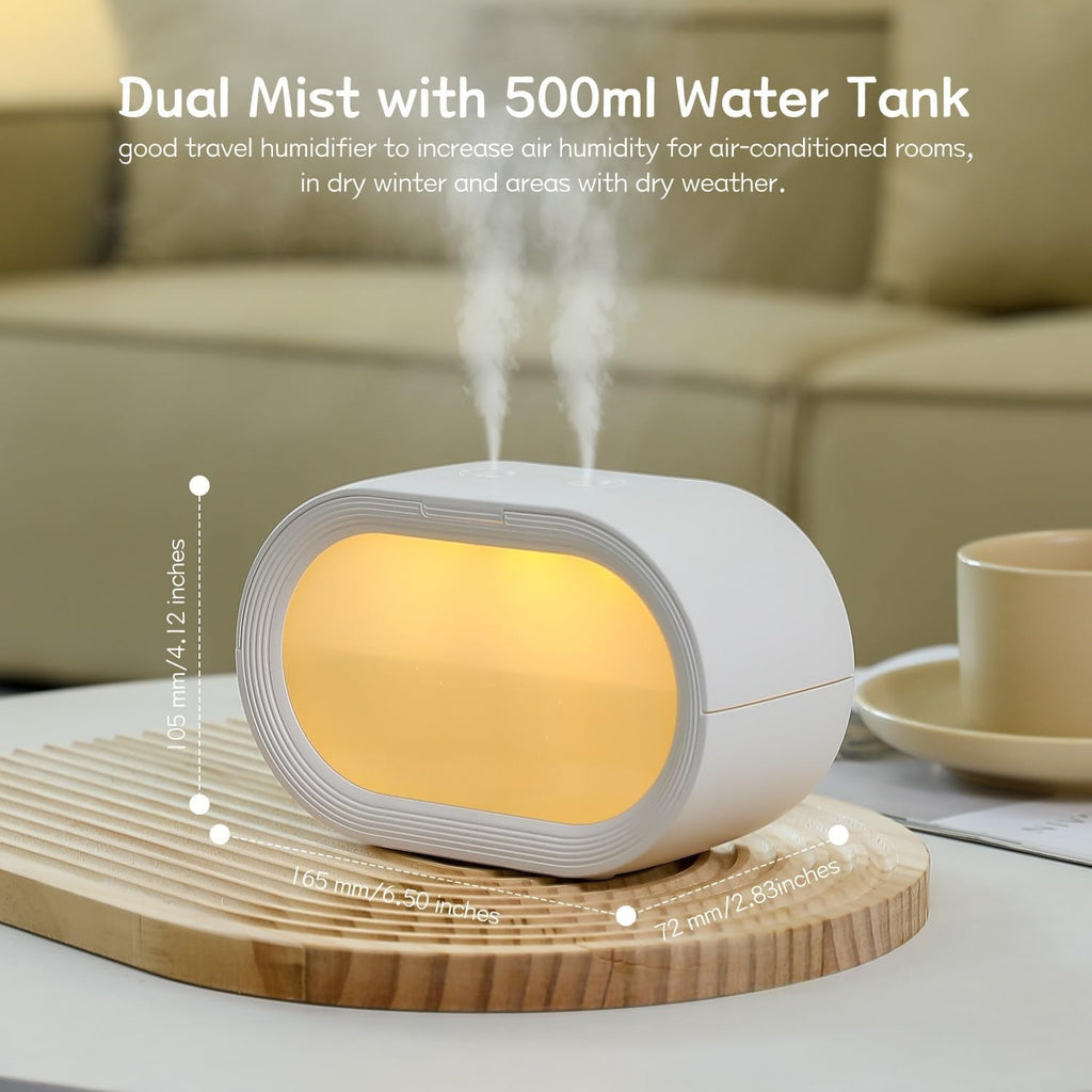 Small Dual Cool Mist Humidifier for Bedroom, 500ml Mini Plant Humidifier Indoor, Rechargeable Battery Powered Portable Desk Baby Humidifier for Kids Room Home Baby Nursery, Office, White