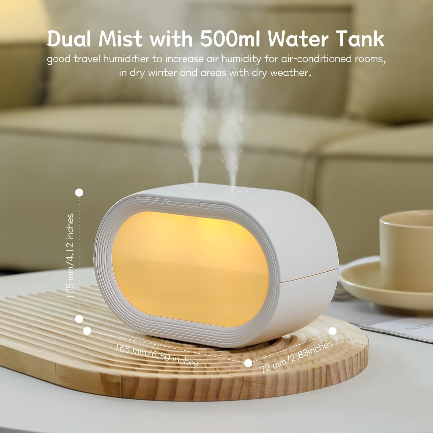 Small Dual Cool Mist Humidifier for Bedroom, 500ml Mini Plant Humidifier Indoor, Rechargeable Battery Powered Portable Desk Baby Humidifier for Kids Room Home Baby Nursery, Office, White